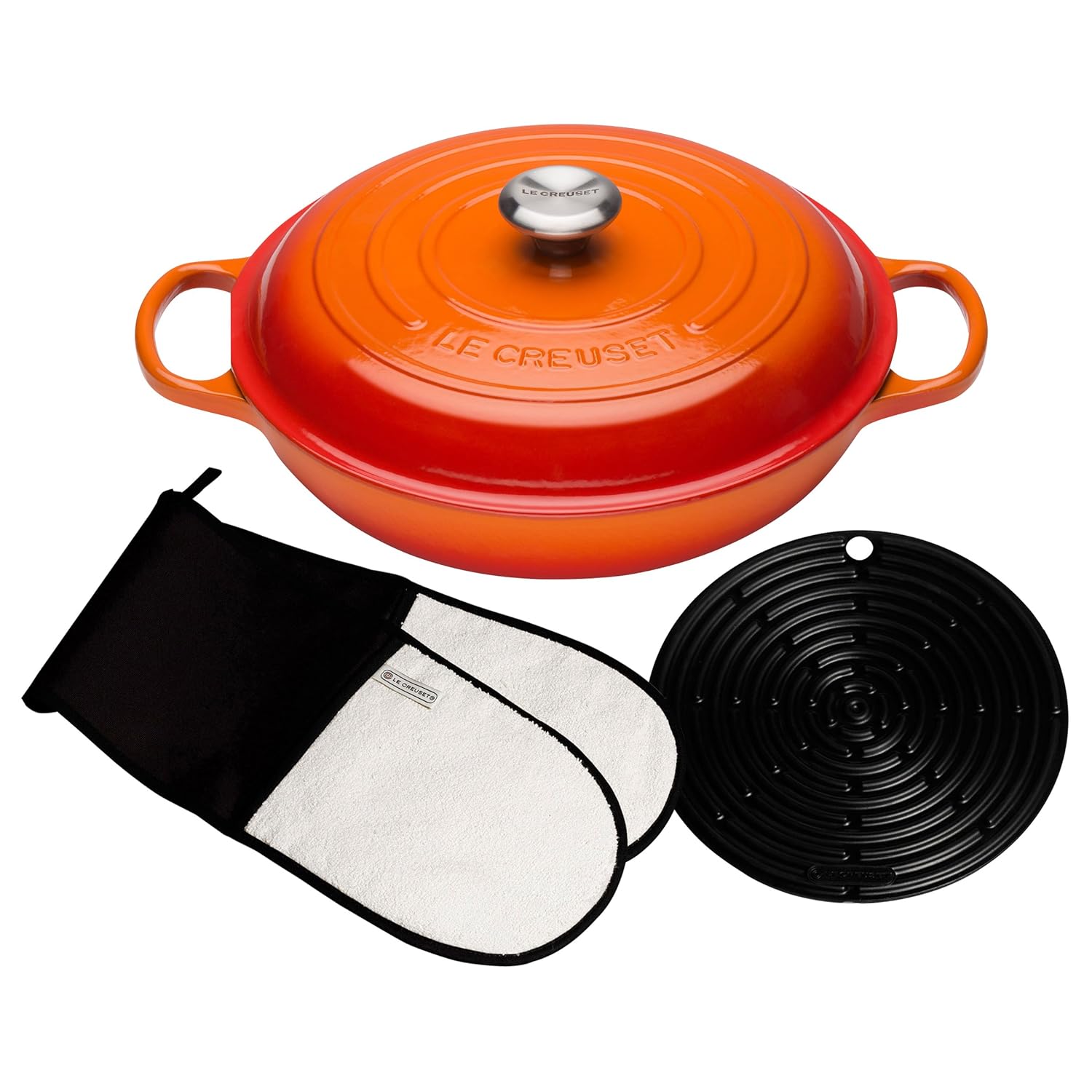 Le Creuset Signature Cast Iron Shallow Casserole with Accessories, 30