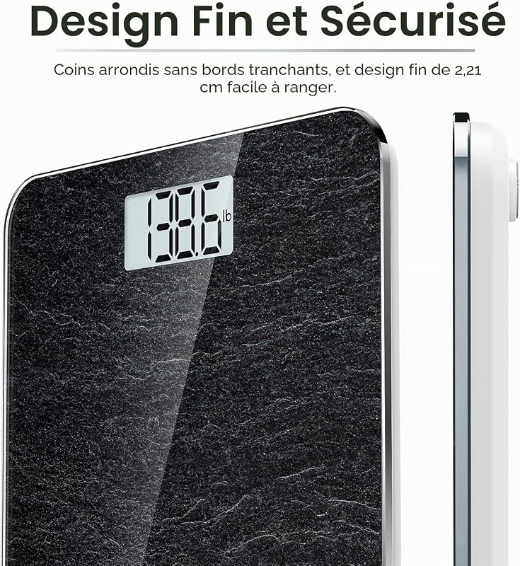 Pèse-personne Numérique RENPHO, Pèse-personne de Haute Précision avec Affichage Lumineux, Technologie Step-On, 400 lb, Marbre, Core 1S