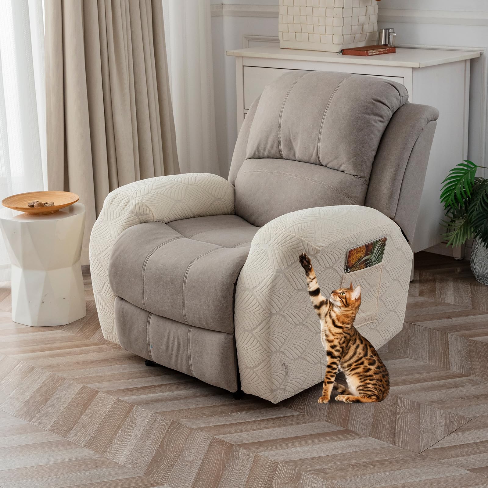 Photo 1 of YUEANG 100% Waterproof Armrest Covers for Recliner Sofa, 2 Pieces Stretch Recliner Armrest Slipcovers Washable Couch Arm Covers for Recliners for Pets, Dogs, Kids (Beige, Armrest Covers)