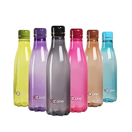 Cello Ozone Plastic Water Bottle Set, 1 Litre, Set of 6, Assorted