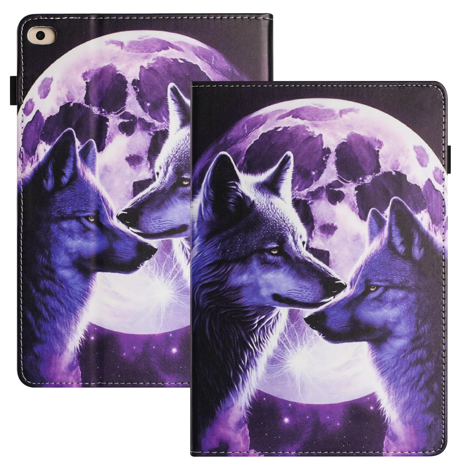 Rosbtib Case for iPad 9.7 2018 iPad 6 Generation/ 2017 iPad 5 Generation PU - Leather Folio Protective Case Multifunction Stand Card Slots for iPad 9.7/ iPad Air 2/ Air, Luna Wolf