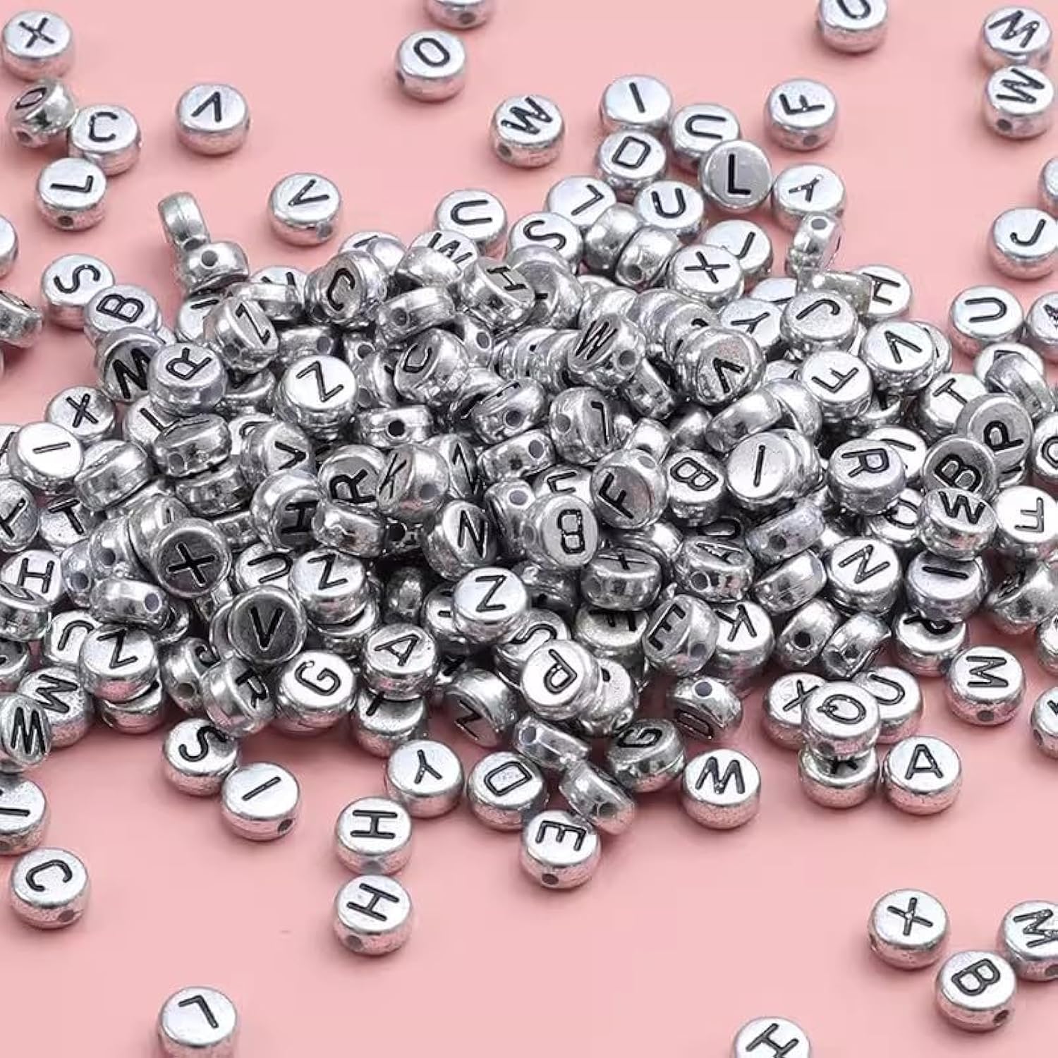 HERZWILD 1000pcs Silver Letter Beads A-Z for Jewelry Crafts Metal Letter Beads Alphabet Bead (Black/Silver) — image 1