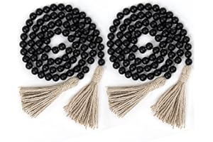 RAMIRABI 2Pcs Farmhouse Beads, 58in Wood Bead Garland with Tassels,Boho Beads Garland Tiered Tray Decor Rustic Country Decor (Black)