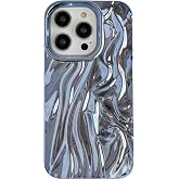 Caseative for iPhone 14 Pro Case, Blue | Pleated Water Ripple Chrome Wave Pattern Soft