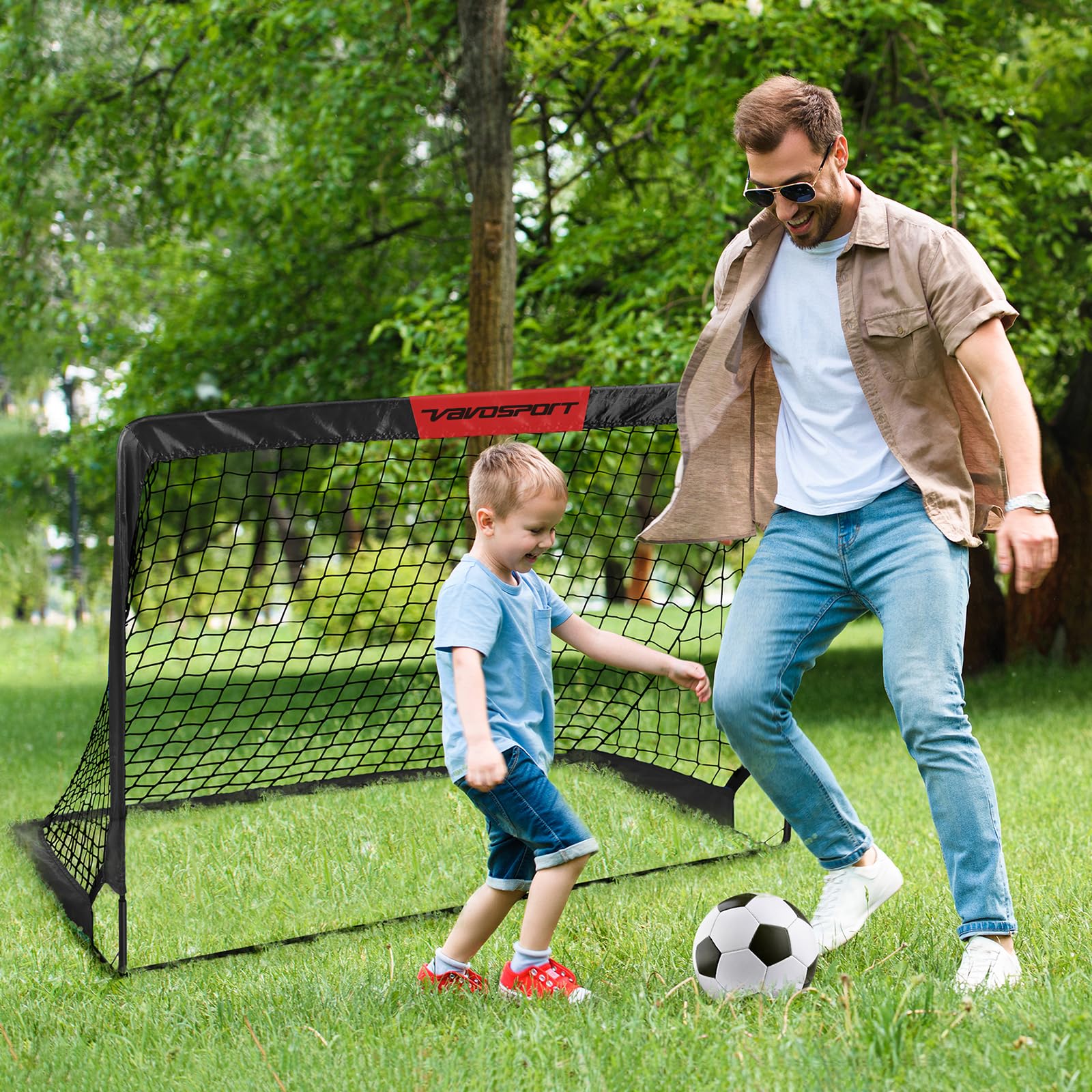 VAVOSPORT Fussballtore für Garten Kinder Tor Gate: Fußball Trainingsset mit Pop-Up 2er Set faltbar für Indoor/Outdoor Spiele für Kinder | Inklusive Fußball Größe 3 Hütchen 10 und Ballpumpe 6