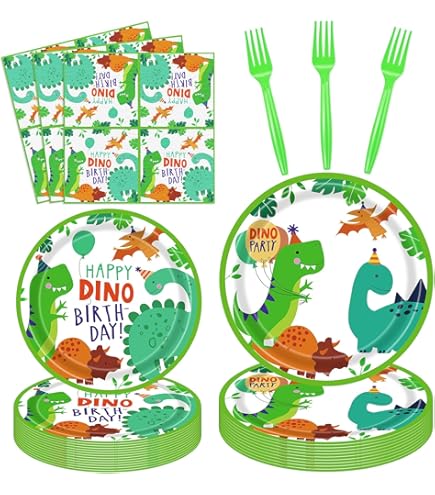 Dinosaur Birthday Party Supplies - 20 Plates & 20 Napkins Set For Kids Theme Party Decor