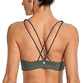 CRZ YOGA Women's Light Support Strappy Sports Bra - Low Cut Wirefree Padded Yoga Cami Criss Cross Back Grey Sage X-Large