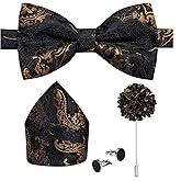 DiBanGu Pre-Tied Bow Ties for Men Silk Adjustable Tuxedo Bowties Pocket Square Cufflinks Set with Lapel Pin Jacquard Woven