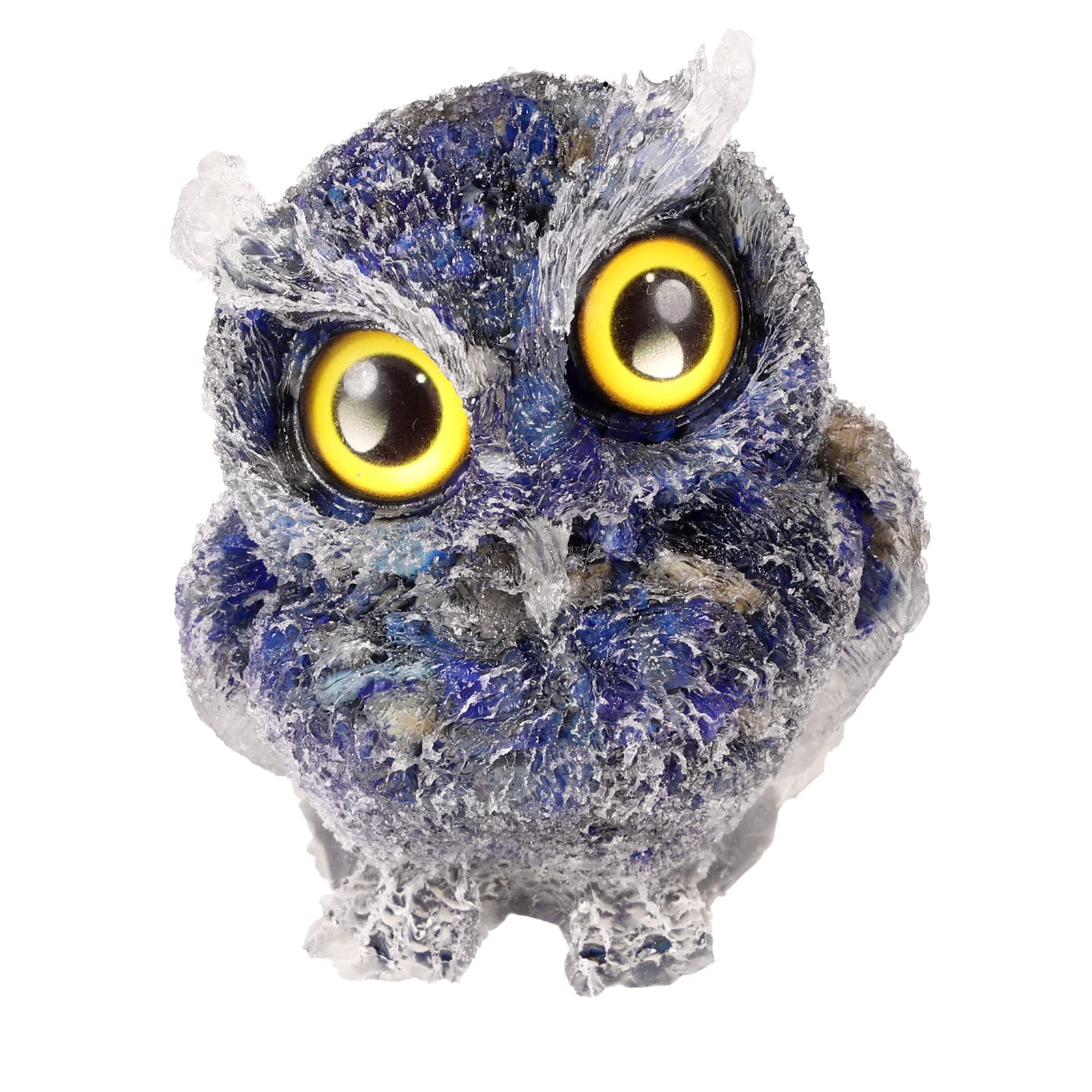 KYEYGWO Lapis Lazuli Cute Crystal Owl Figure Ornaments Decorative Resin Bird Statues for Home Office Table Mini Stone Animal Sculpture Talisman Micro Landscape