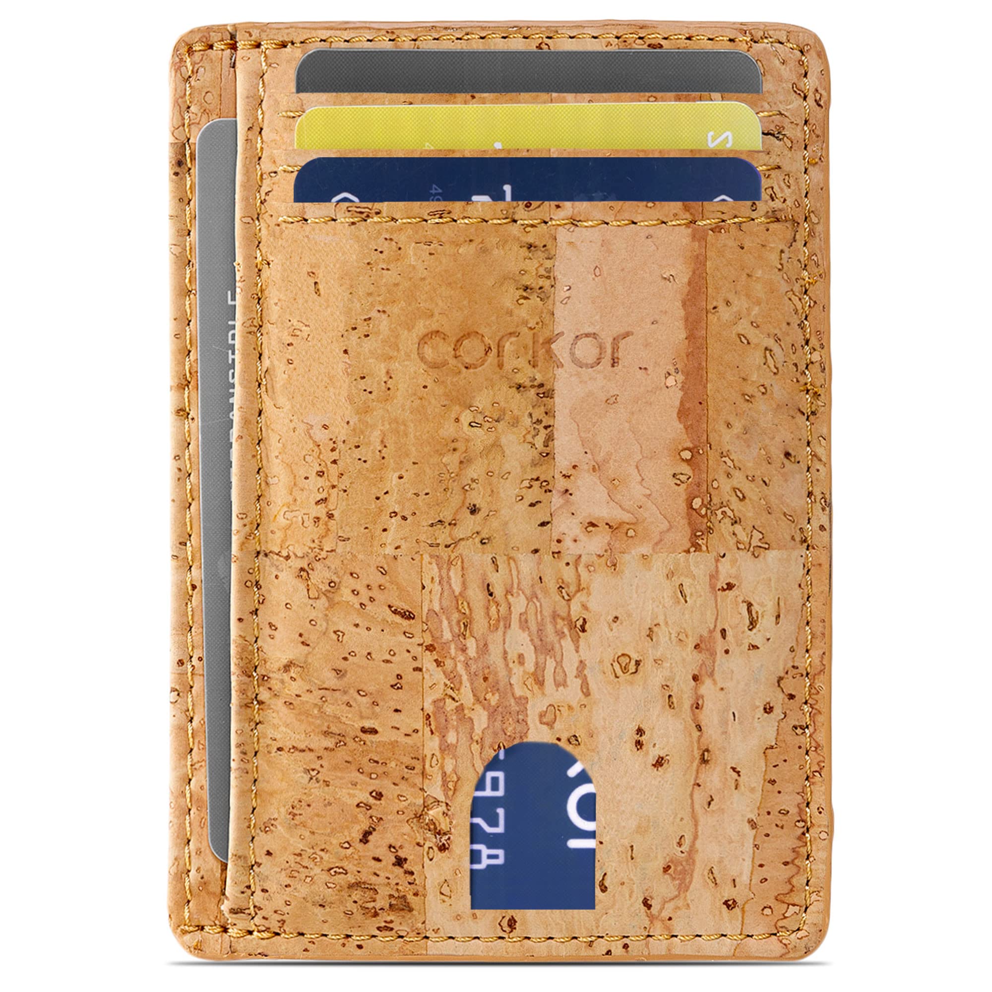 Corkor Minimalist Vegan ID Case RFID Men Women Sustainable Non-Leather Cork Gift , Ligjht Brown, Small