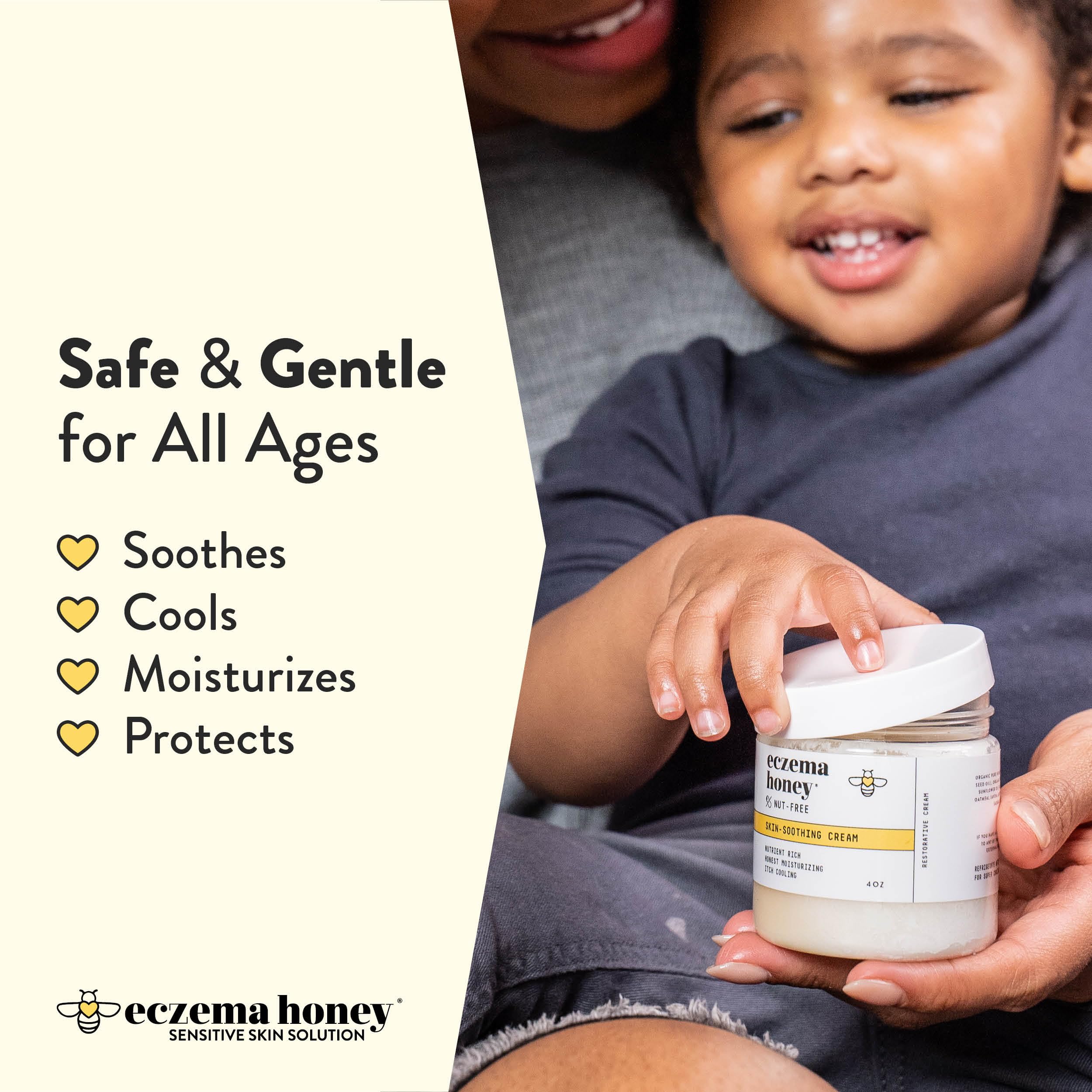 ECZEMA HONEY Nut-Free Original Skin-Soothing Cream - Honey Lotion For Dry & Sensitive Skin - Natural Eczema Cream for Adults & Kids - Itchy Relief Cream for Eczema, Psoriasis, Dermatitis & More (4 Oz)