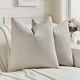 FUTEI Oatmeal Chenille Decorative Throw Pillow Covers 18x18 Inch Set of 2,Soft Cozy Faux Linen Textured Cushion Case,Farmhouse Home Decor for Couch Living Room