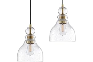 Dolaimy House 2 Pack 1 Light Pendant Ceiling Light for Bedroom Kitchen Island Modern Industrial Farmhouse 6.5" Hand Blown Seeded Glass Brushed Bronze Finish Sink Restaurant bar Corridor