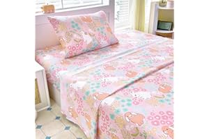 Homilay Twin Sheets Set Kids - 3 Piece Pink Rabbit Sheets for Boys, Girls, Teens, Toddler, Easy Fit Deep Pockets, Breathable, Wrinkle-Free, Cozy Soft Cartoon Print Cute Bed Sheets