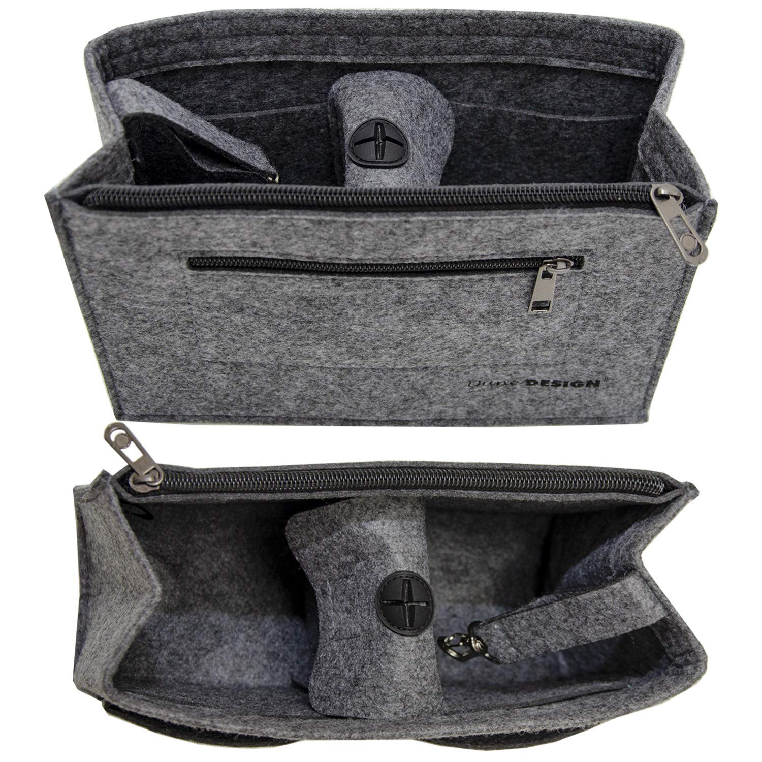 DuneDesign Felt Handbag Organiser 23x10x16cm Felt Bag Insert S Inner Pocket Grey