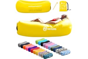 Nevlers Inflatable Lounger with Side Pockets & Travel Bag - Yellow - Waterproof & Portable - Great & Easy to Take to The Beac