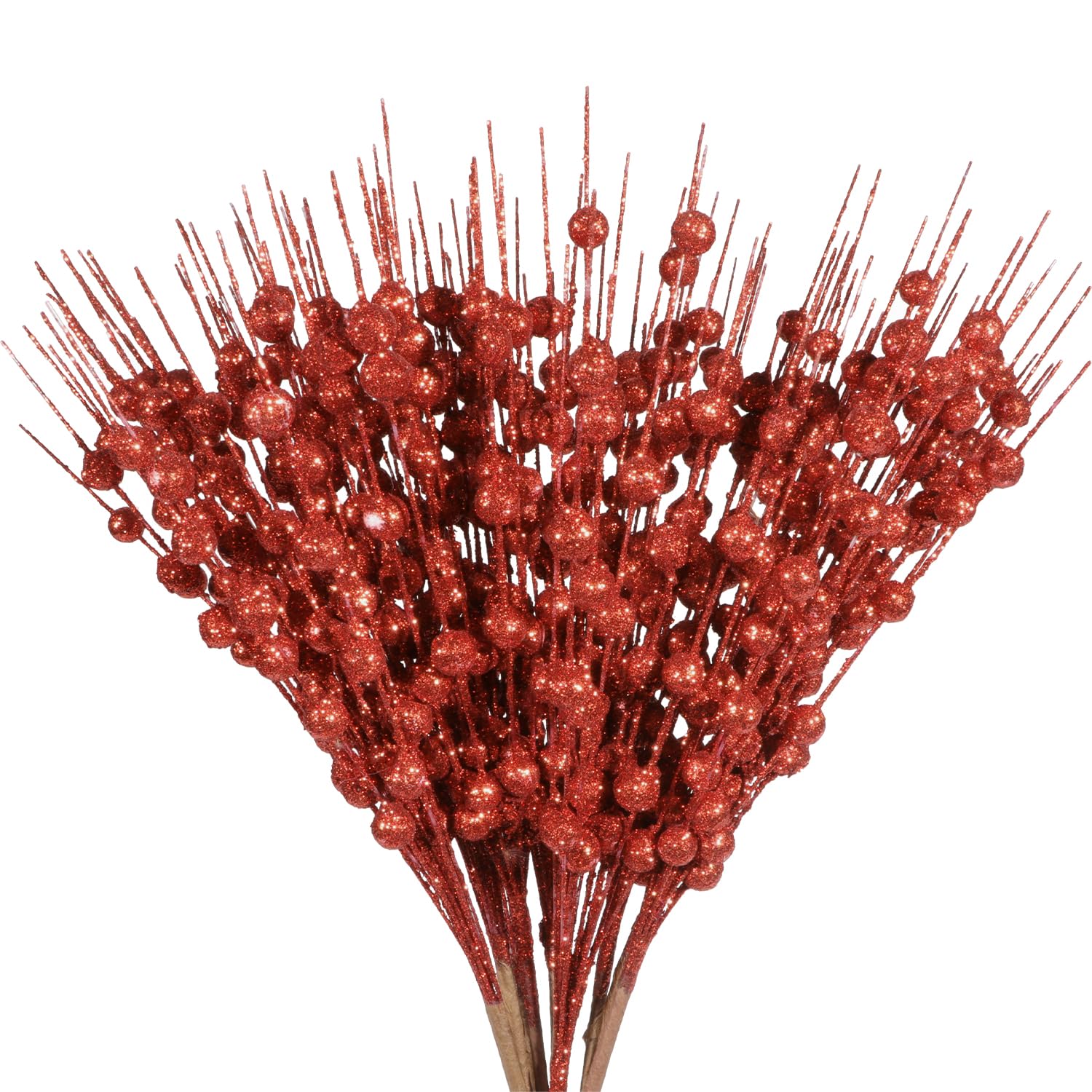 12PCS Christmas Red Glitter Berries Stems Artificial Berry Picks Berries Branches Christmas Shiny Berry Stem Glitter Stick for Christmas Tree Wreath Garland Wedding Holiday Halloween Home Decor,40CM