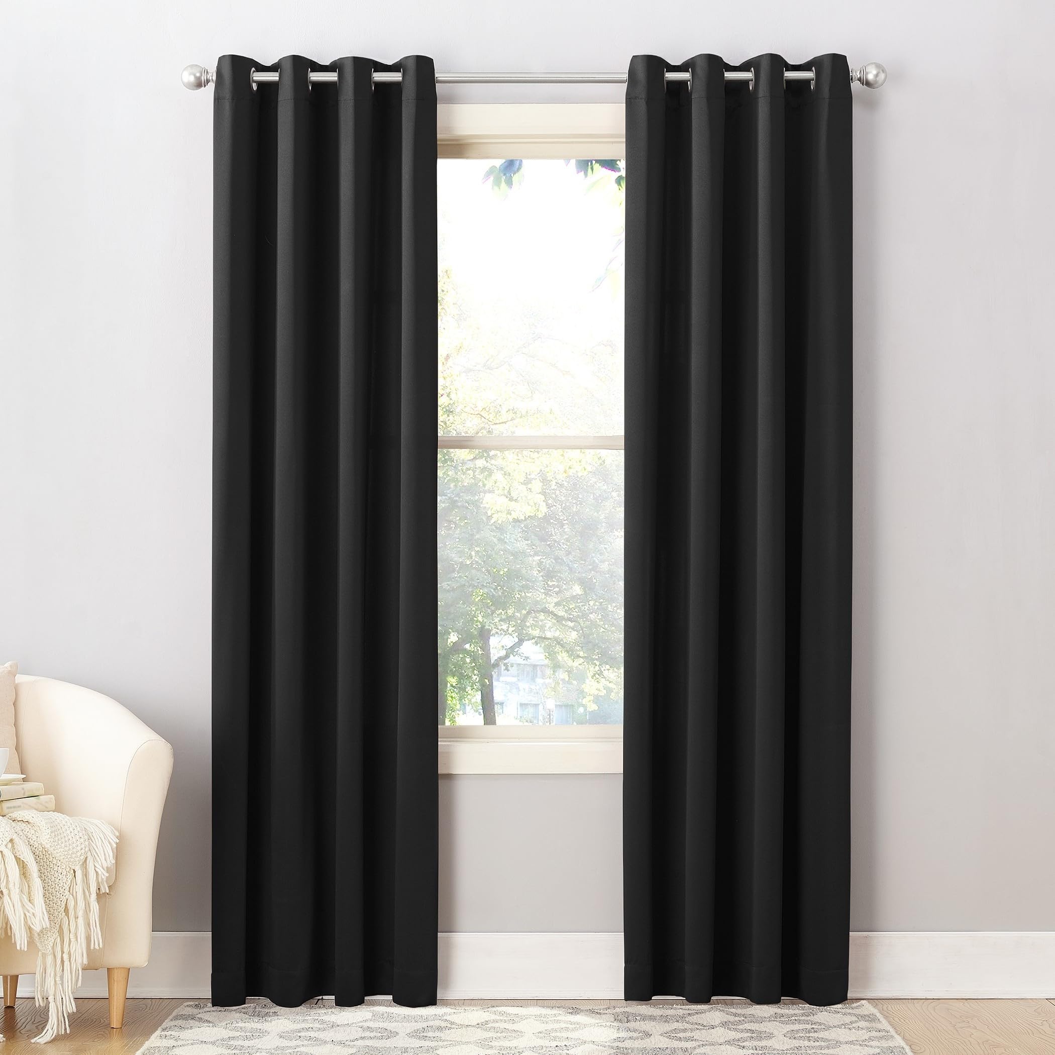 Sun Zero Barrow Energy Efficient Grommet Curtain Panel Pair, 54" x 54", Black
