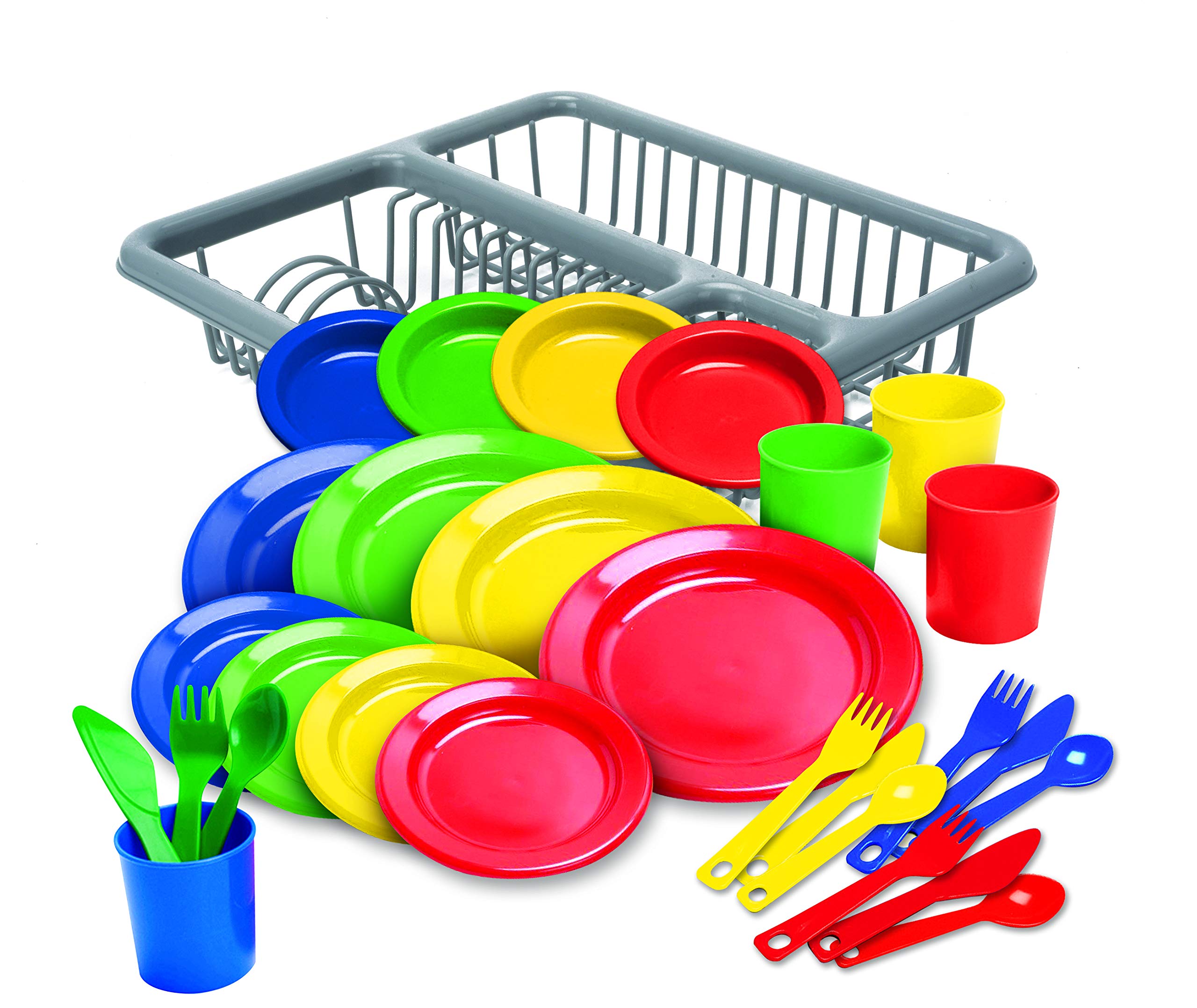Kidzlane Kids and Toddler Dishes - Kids Play Kitchen Accessories Set - Dishwasher Safe Plastic Play Dishes - Kitchen Toys - Toy Plates and Dishes for Kids Kitchen Set