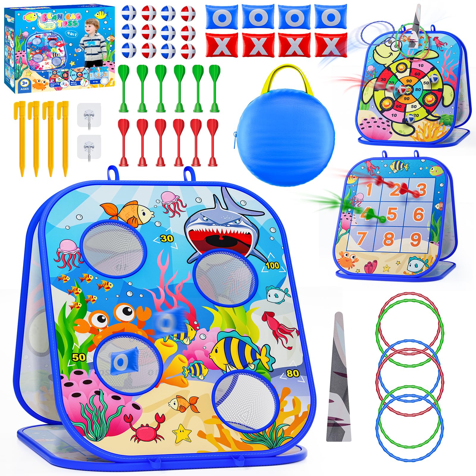 Photo 1 of RIEYON 5-in-1 Bean Bag Toss Game for Kids, Toddler Toys for Kids Party Games and Outdoor Toss Games, Birthday for Kids Aged 3 4 5 6 7 8 Year Old