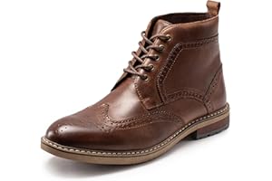 ARCBROTHERS Mens Fashion Dress Boots - Black Genuine Leather Classic Brogue Style Oxford Ankle Boots