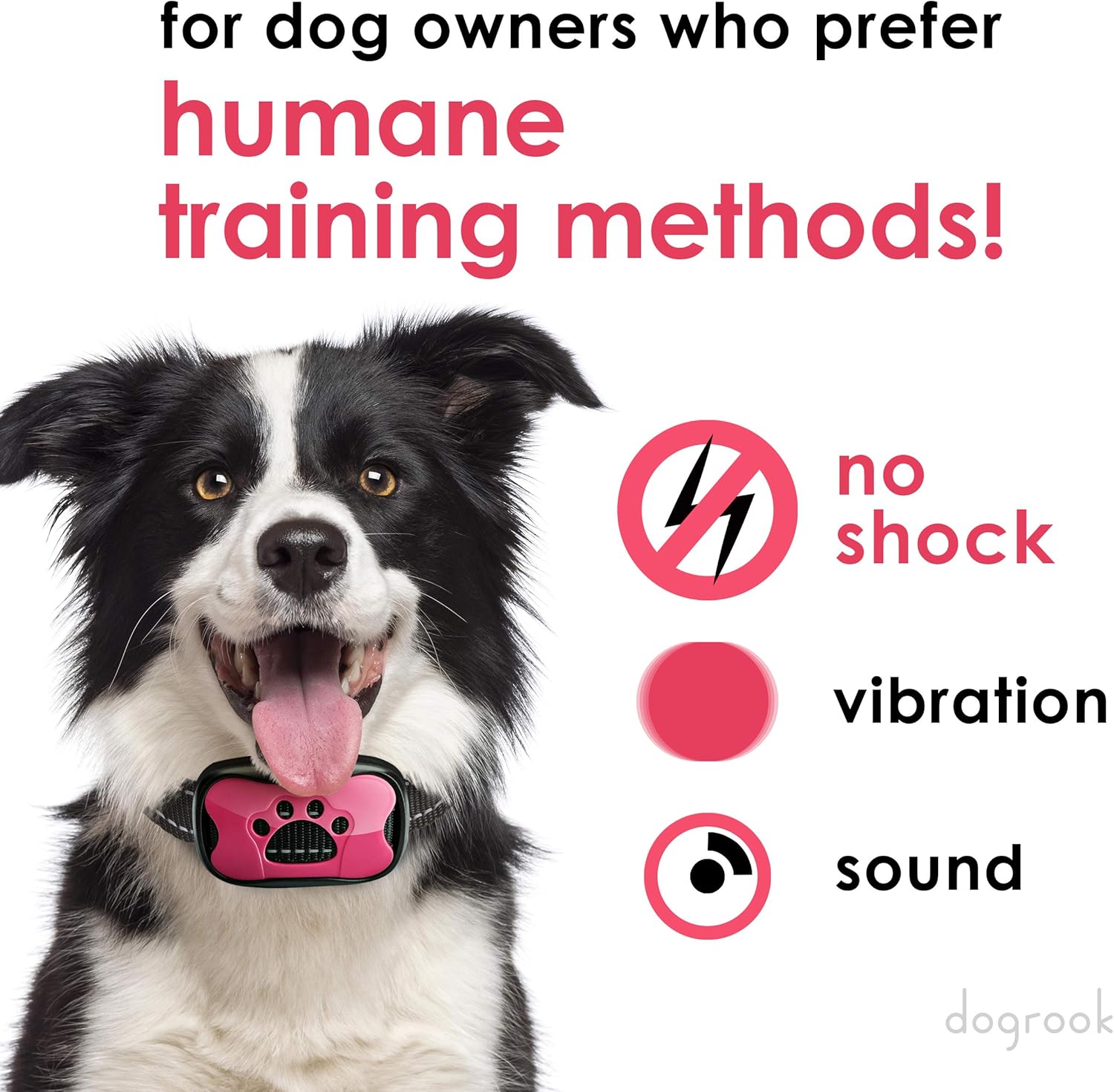 DogRook Rechargeable Dog Bark Collar - Humane, No Shock Barking Collar - w/2 Vibration & Beep Modes - Small, Medium, Large Dogs Breeds - No Harm Training - Automatic Action Without Remote - Adjustable : Kitchen & Dining