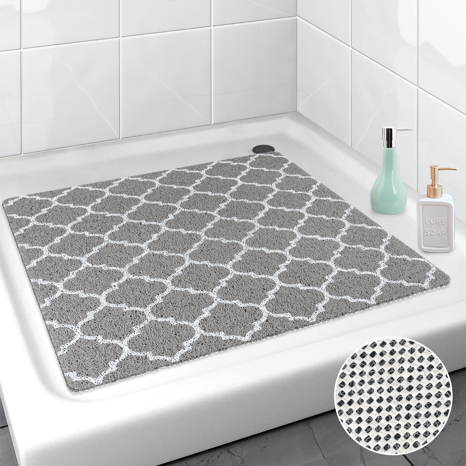 ZOKBOM Square Shower Mat Non Slip Anti Mould | 60x60cm Soft Loofah Shower Mats for Inside Shower, Large Cuttable Square Bath Mat for Elderly