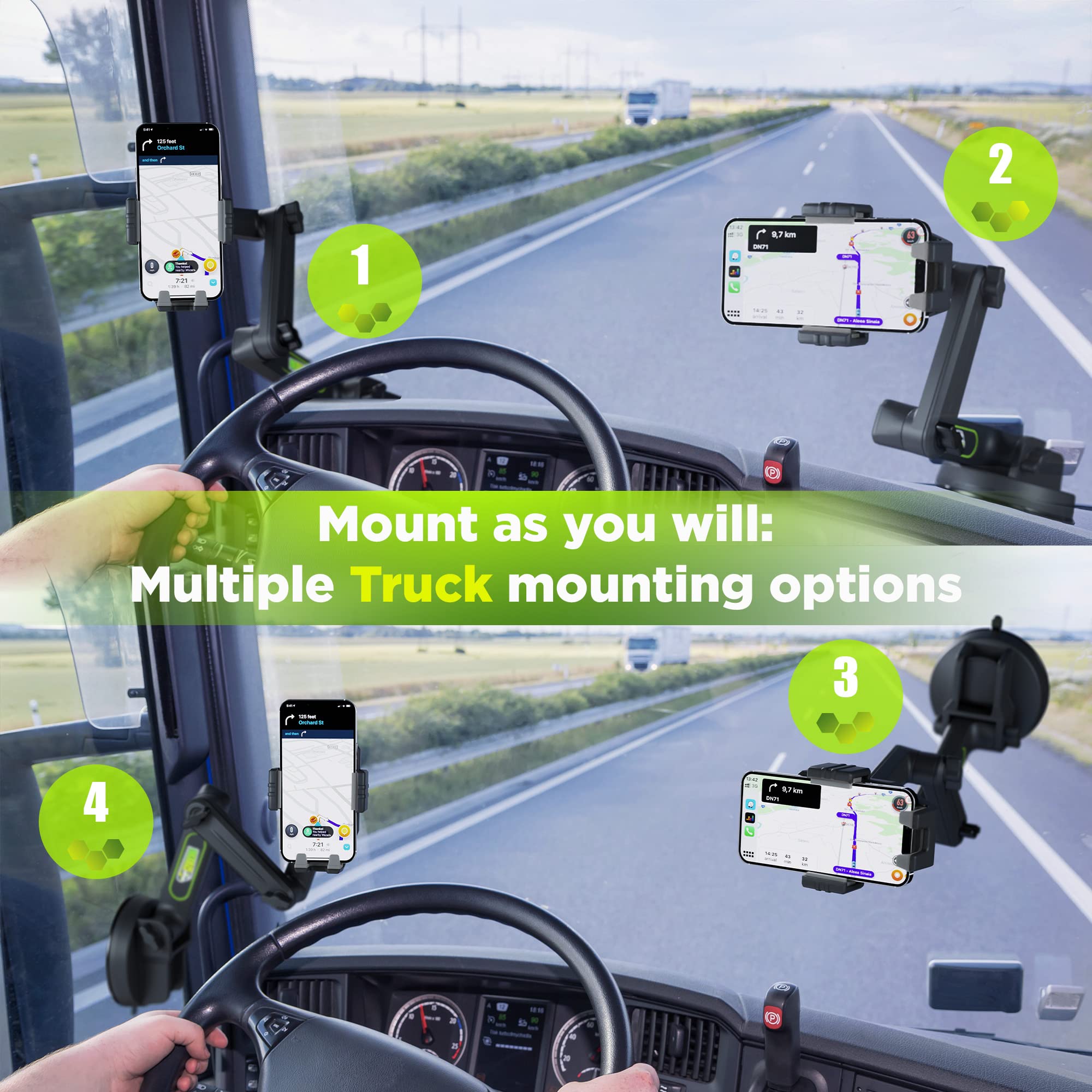 Phone Mount for Truck Phone Holder for Truck - Heavy Duty Super Suction Cup, Mobile Device Holder Dashboard Window 16.9 inch Long Arm & Stable, iPhone & Samsung Compatible, Commercial Trucker, Gray