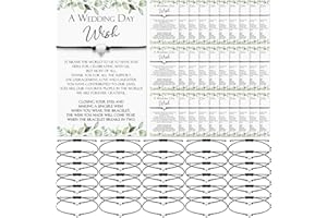 Sasylvia 50 Sets Wedding Favors for Guests Bracelets Bulk Adjustable Bracelets with Thank You Wish Cards for Wedding Party Gi