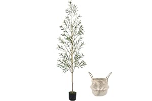 Warmplants 7.8ft (93”) Artificial Olive Tree, Tall Fake Olive Plant with Basket, Indoor Outdoor Faux Olive Silk Tree for Home Livingroom Office Floor Decor (Natural Green Leaves)