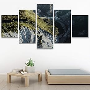 SIGNWIN 5 Panel Canvas Wall Art Mountain Waterfalls...