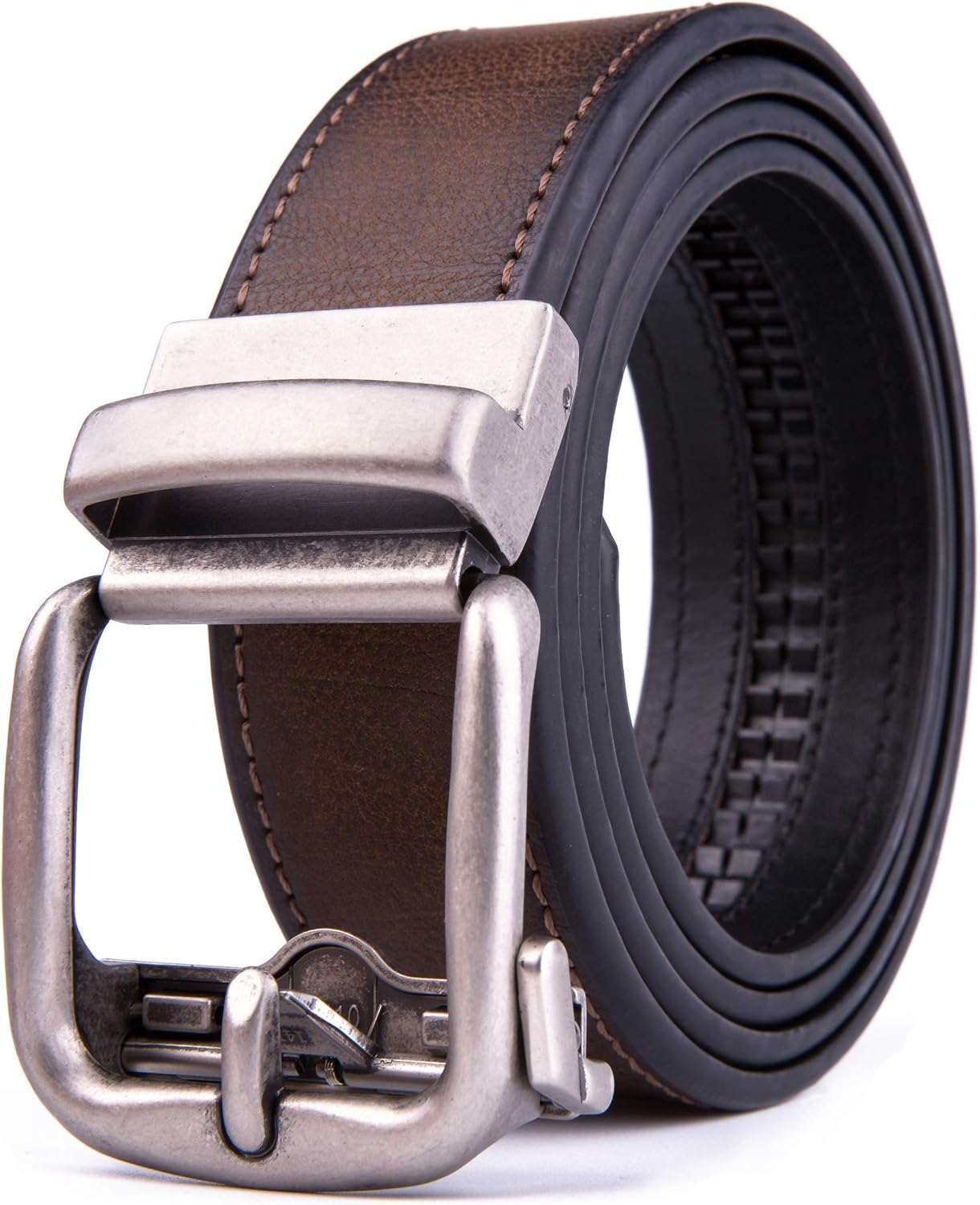 Men's Slide Ratchet and Reversible Belt, Handcrafted Leather, Trim to Fit