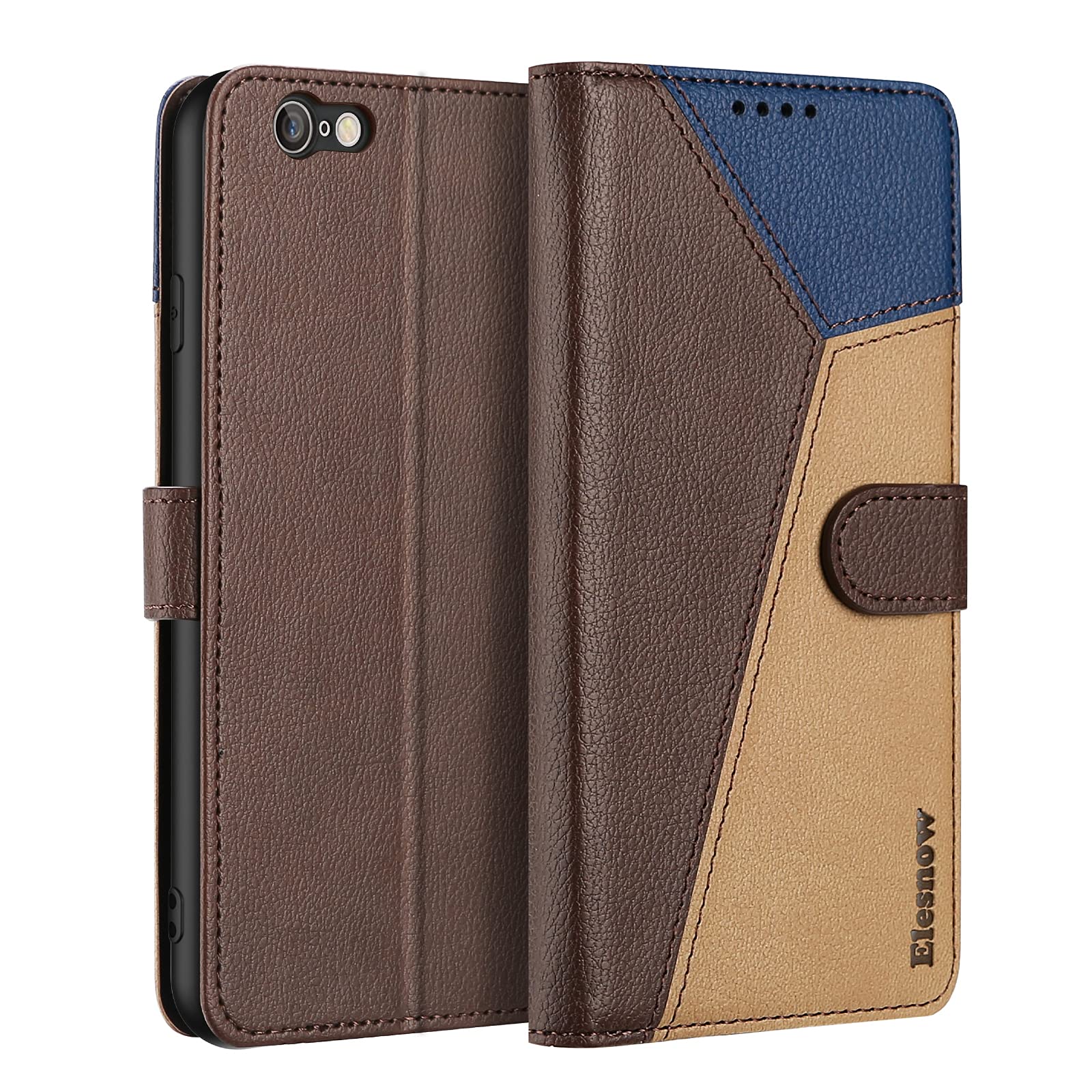 ELESNOW iPhone 6 / iPhone 6s Case - 4.7", Shockproof Cover Magnetic Flip Leather Wallet Card Holder Phone Case for iPhone 6 / 6s (Brown/Khaki/Blue)