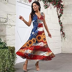 CHRATLHI Patriotic Dresses for Women Long Fourth of