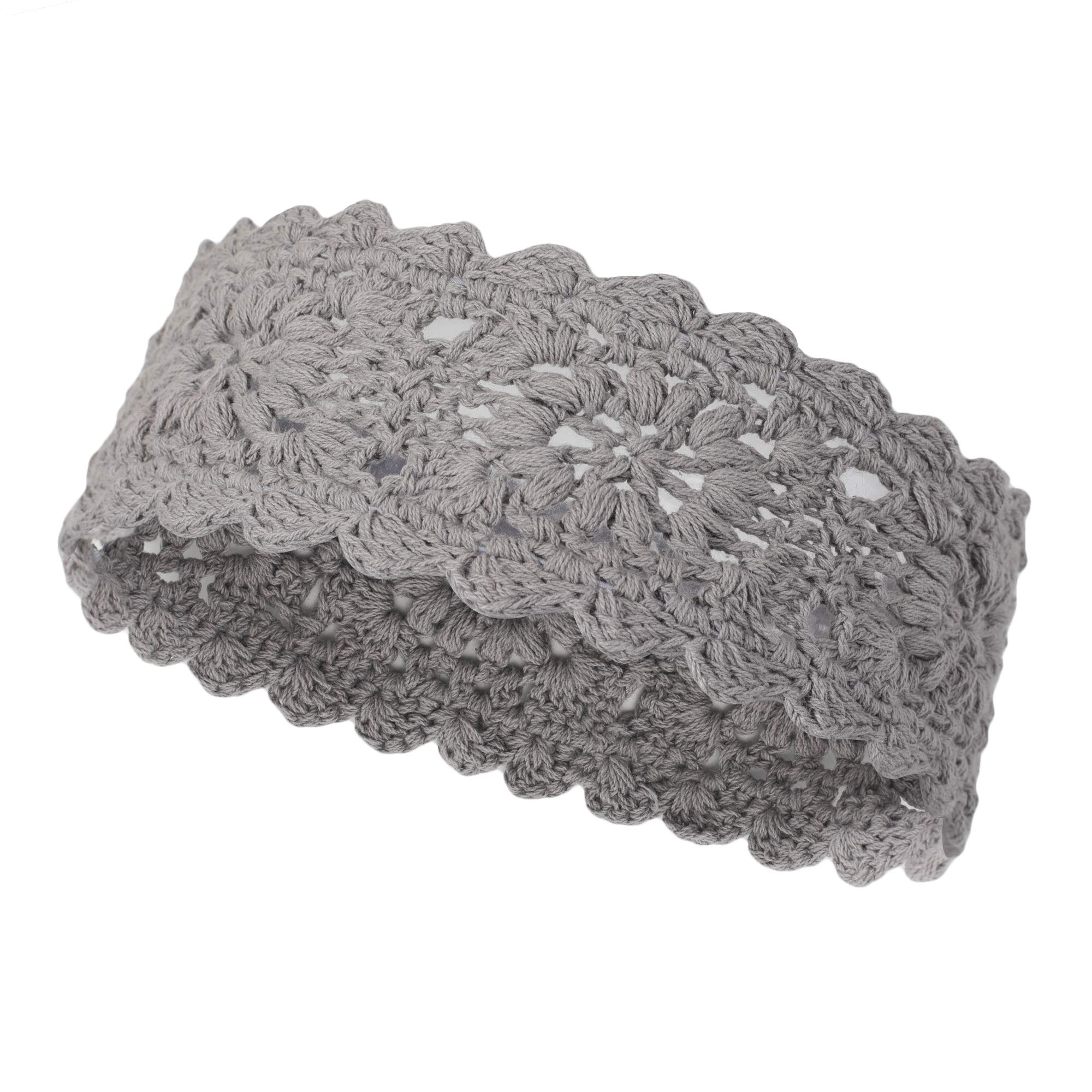 ZLYC Women Floral Headband Handmade Crochet Knit Vintage Hair Bands (Crochet Gray)
