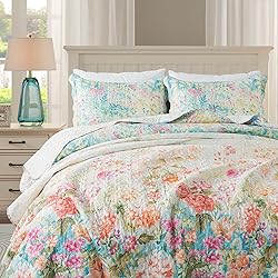 Travan Floral Quilt Queen Quilt Set, Fade Resistant