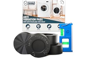 EMPIRE OF ELECTRONICS Anti Vibration Pads for Washing Machine with Tank Tread Grip | 4 Pack + Level | Stops Washer Dryer from Moving, Protects Floor | Rubber Antivibration Feet Stabilizer for Leveling Washer Machine