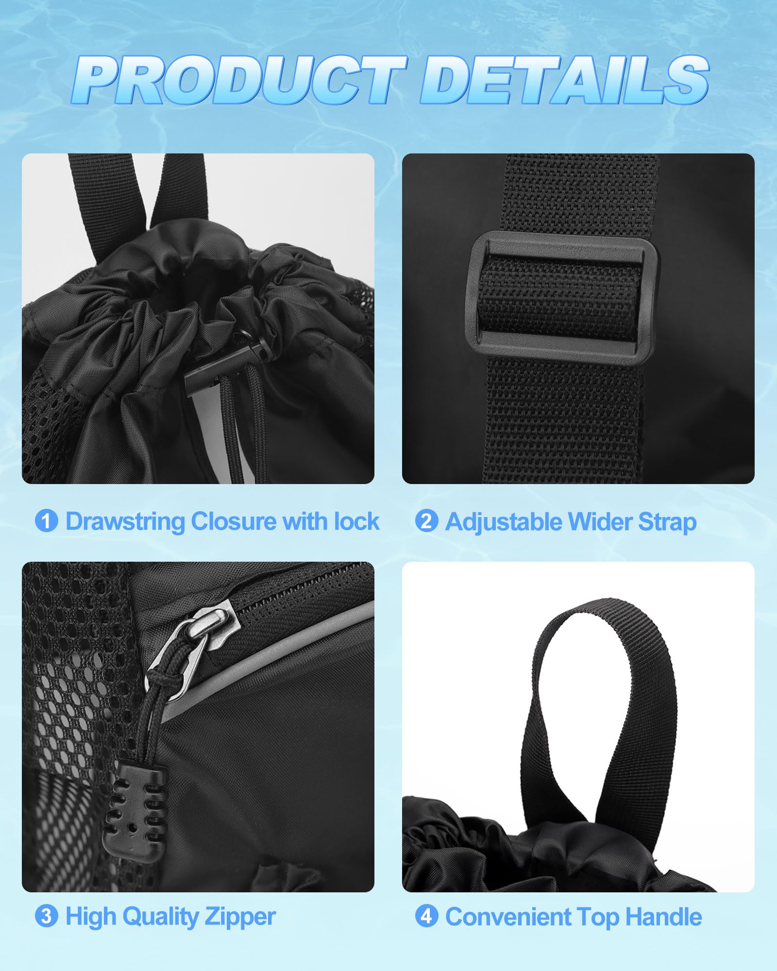 Hoedia Mesh Swim Bag Drawstring Backpack Beach Backpack for Swimming, Pool, Gym, and Workout Gear