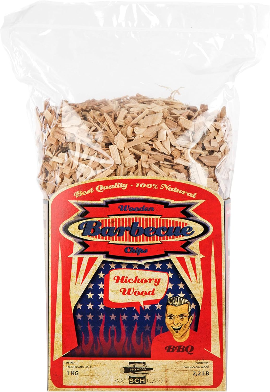 Axtschlag Räucherchips Hickory, 1000 Gramm sortenreine Räucherspäne für besondere Rauch- und Geschmackserlebnisse, für alle Grills