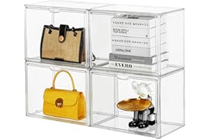 ZLLZUU Purse and Handbag Storage Organizer for Closet, Clear Acrylic Display Case for Collectibles, 4 Pack Plastic Storage Boxes with Magnetic Door for Wallet, Cosmetic (X Large)