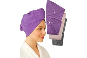 TEXTILA STORES Textila 100% Cotton Hair Wrap Towels for Women (Pack of 3, Plum, Pink & Grey) – Soft & Absorbent Turban Towels for Long, Curly, Frizz-Prone Hair