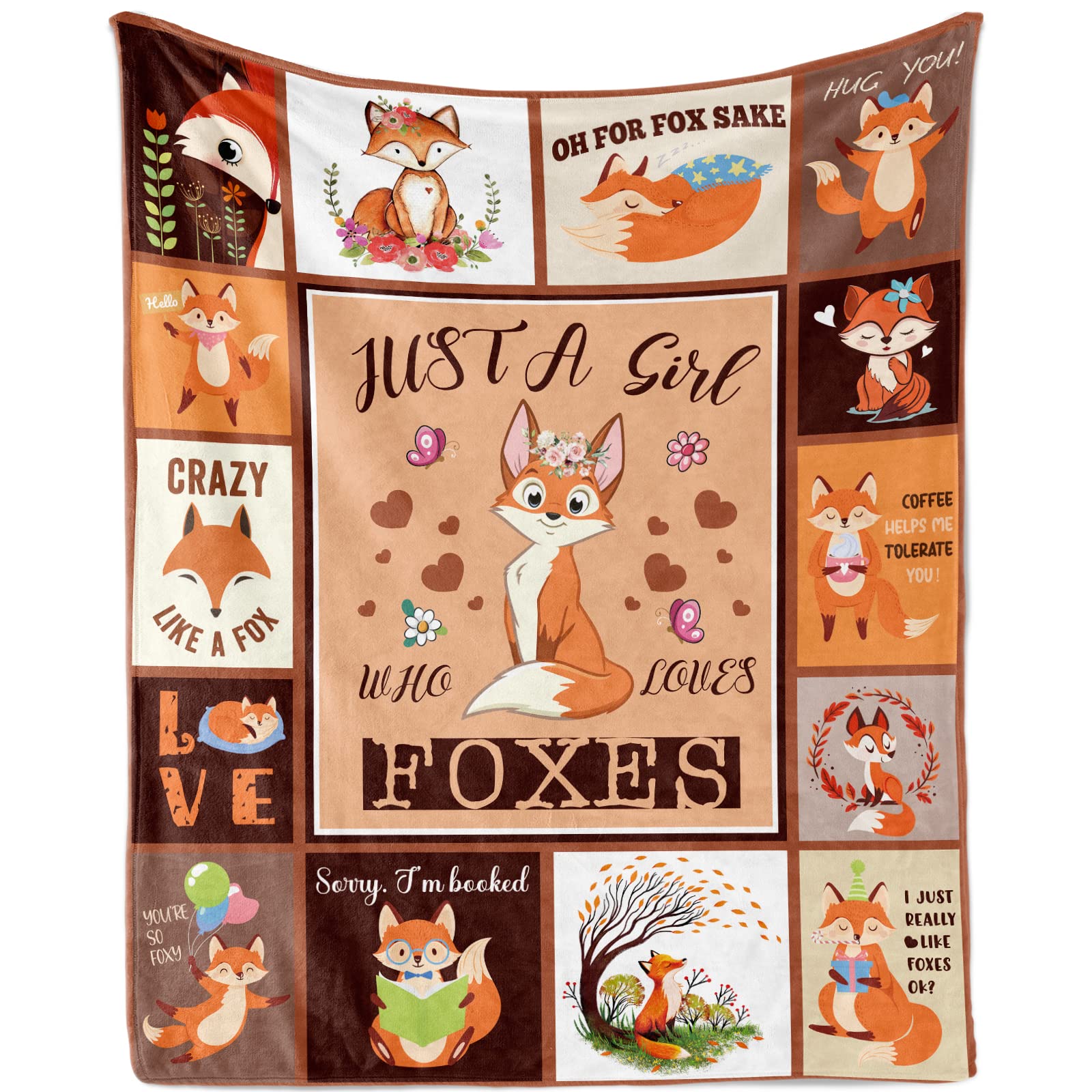 TUTUXMA Just A Girl Who Loves Foxes Blankets, Fox Blanket for Teen Girls, Super Soft Warm Cozy Flannel Fleece Plush Throw, Gifts Lovers, ​Cute Throw Couch Sofa, 130x150cm, Orange Fox