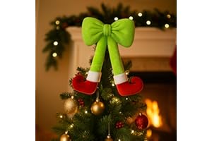 AQUSHYMALLOW COW Plush Elf Legs Christmas Wreath Decoration with Large Red Bow - 15.7" Hanging Holiday Decor for Front Door, Wall & Tree (1, Green)