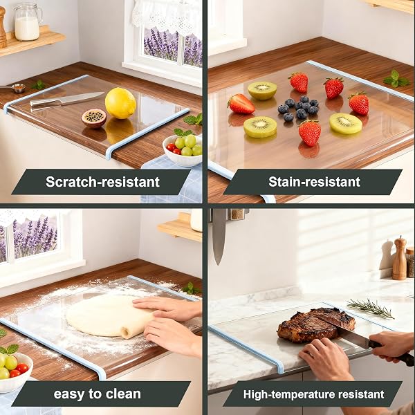 CLEAR GLASS CUTTING BOARD 17X13.3″ CUTTING BOARDS FOR KITCHEN COUNTERTOP,UPGRADED ACRYLIC CUTTING BOARD,PERFECT FOR BREAD,MEAT,VEGGIES & MORE,KITCHEN ESSENTIAL GADGETS (BLUE)
