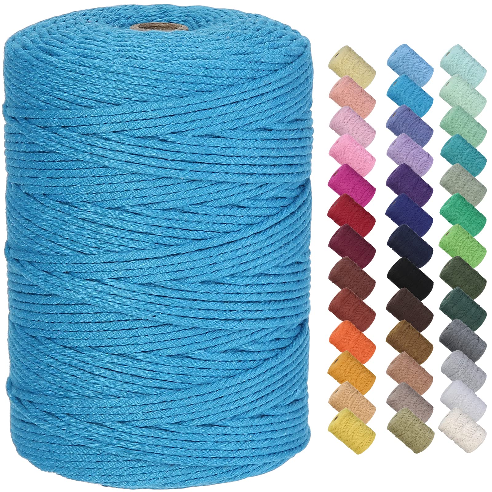 GOHOF Macrame Cord 3mm x 300m Premium Cotton Macrame Rope, 4 Strand Twisted Soft Cotton Cord, Perfect for Macrame Art, Dodger Blue — image 1