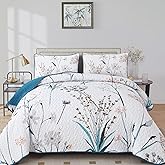 Dobuyly Teal Quilt Queen Size Floral Botanical Queen Quilt Bedding Set 3 Pieces Soft Lightweight Microfiber Flower Bedspread Coverlet Set for All Season, 96"x90"
