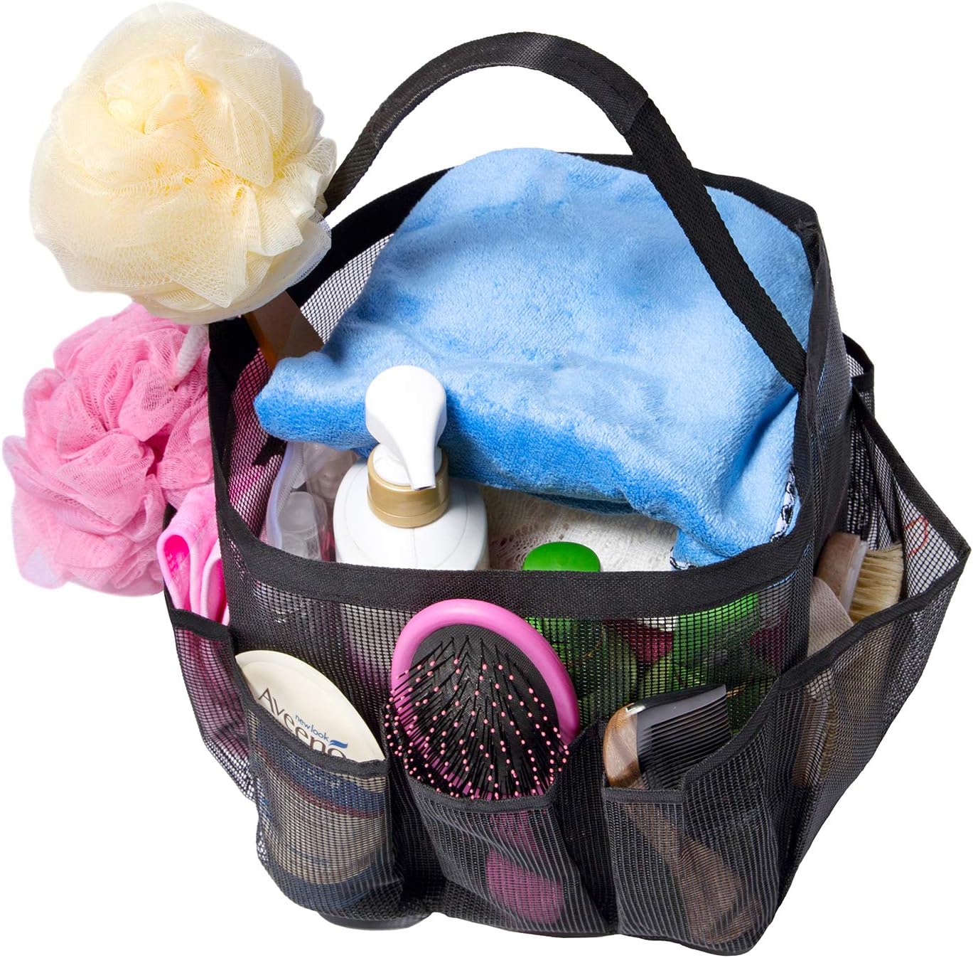 Attmu Mesh Shower Caddy, Quick Dry Tote Bag Oxford Hanging Toiletry and Bath Organizer with 8 Storage Compartments for Shampoo, Conditioner, Soap and Other Bathroom Accessories, Black: Home & Kitchen