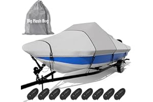 TUSZOM 1600D+1200D Tearproof Center Console Boat Cover with 2" Wide Loops for Trailering and Mooring - Ultra Durable Waterproof Fits 14-16ft Center Console Boat, with Storage Bag
