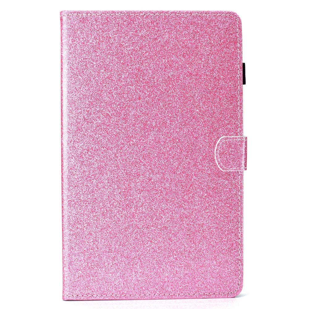 CaseFun Case for Samsung Galaxy Tab A 10.5 SM-T590/SM-T595 Glitter Slim PU Leather Smart Anti Slip Stand Cover with Auto Sleep/Wake, Card/Pencil Holder Pink