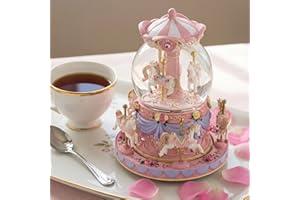 Carousel Snow Globe Music Box, Birthday Gift, for Girls, Daughter, Plays You are My Sunshine, Merry Go Round Carousel Horse G